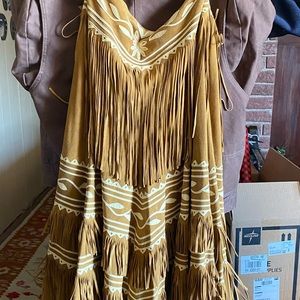 Ralph Lauren fringe leather long skirt